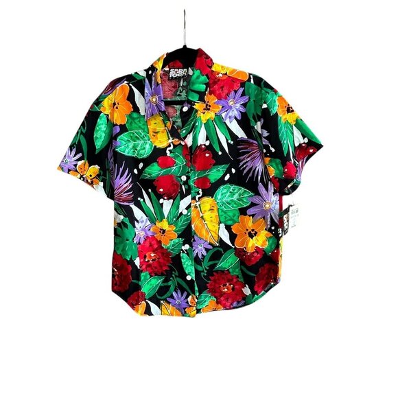 Saratoga Sport Vintage 80s Bold Floral USA Made Button Front Shirt Size Large - Picture 1 of 10